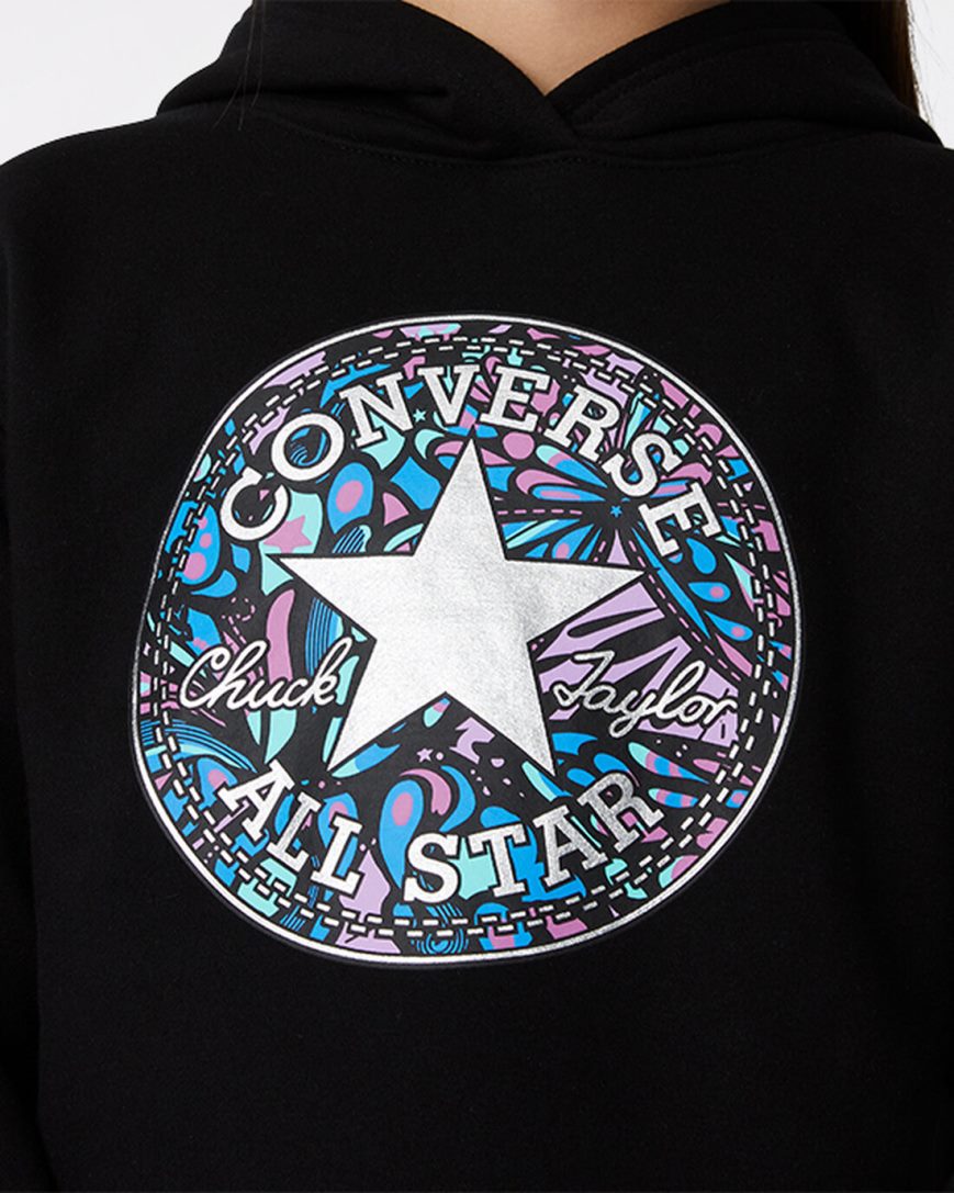 Moletom Com Capuz Converse Boxy Chuck Taylor Patch Pullover Menina Pretas | PT X0T7850